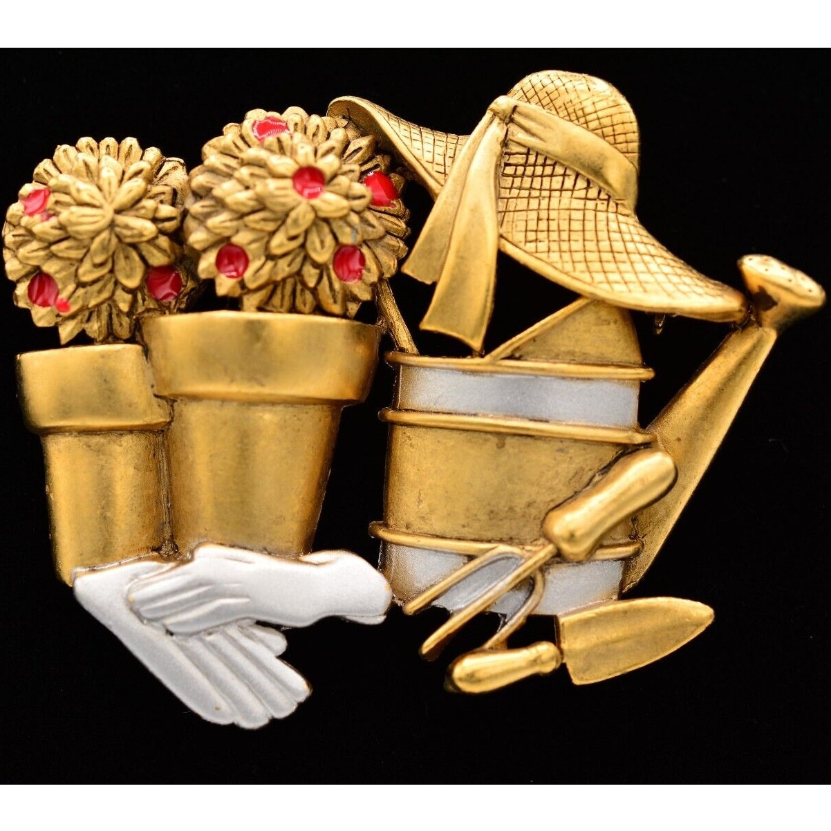 Danecraft Vintage Novelty Garden Pin Brooch Flower Pot Antiqued Signed Nos Bina2 15$